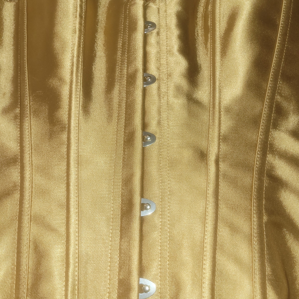 Vintage Gold Satin Boned Lace-Up Corset - Picture 2 of 9